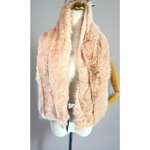 New Banana Republic Blush Pink Faux Fur Scarf Pelted Pull Through Satin Lined